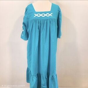 Two Potato of Laguna Beach Vintage Teal Midi Caftan Dress